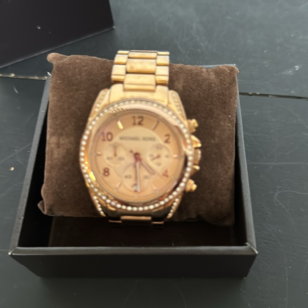 Michael Kors Rose Gold Large Face Crystal Trim Watch